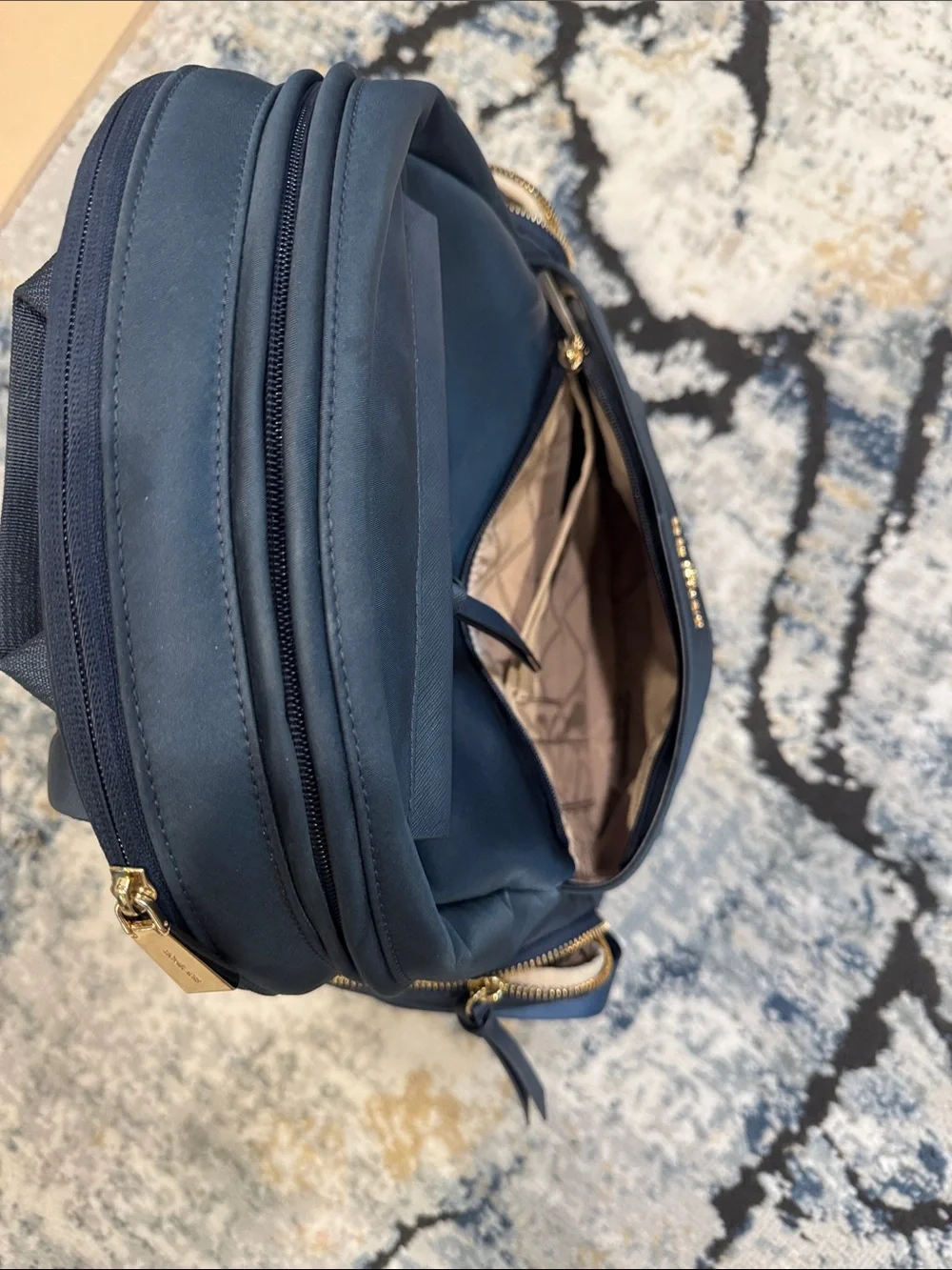 Michael Kors Navy Blue Backpack with Gold Hardware